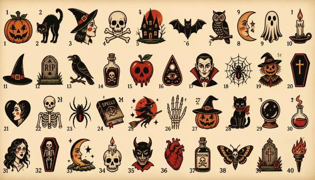 40 Amazing Vintage Halloween Tattoo Ideas for a Retro Vibe