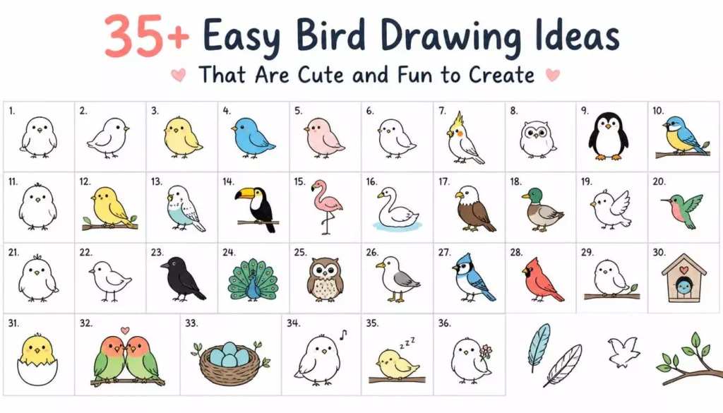 35+ Easy Bird Drawing Ideas That Are Cute and Fun to Create