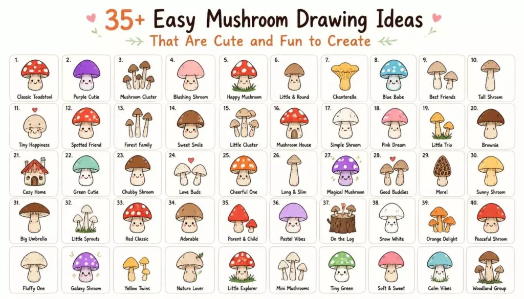35+ Easy Mushroom Drawing Ideas That Are Cute and Fun to Create